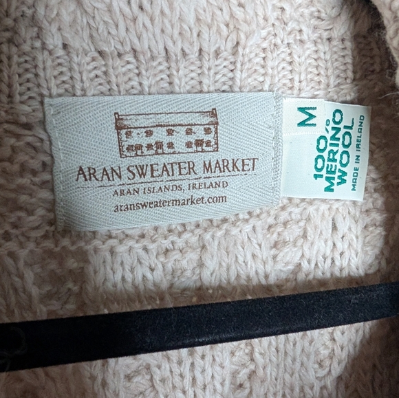 🧶 Aran Sweater Market 100% Merino Wool Cable Knit Zip Cardigan Medium - Picture 3 of 4